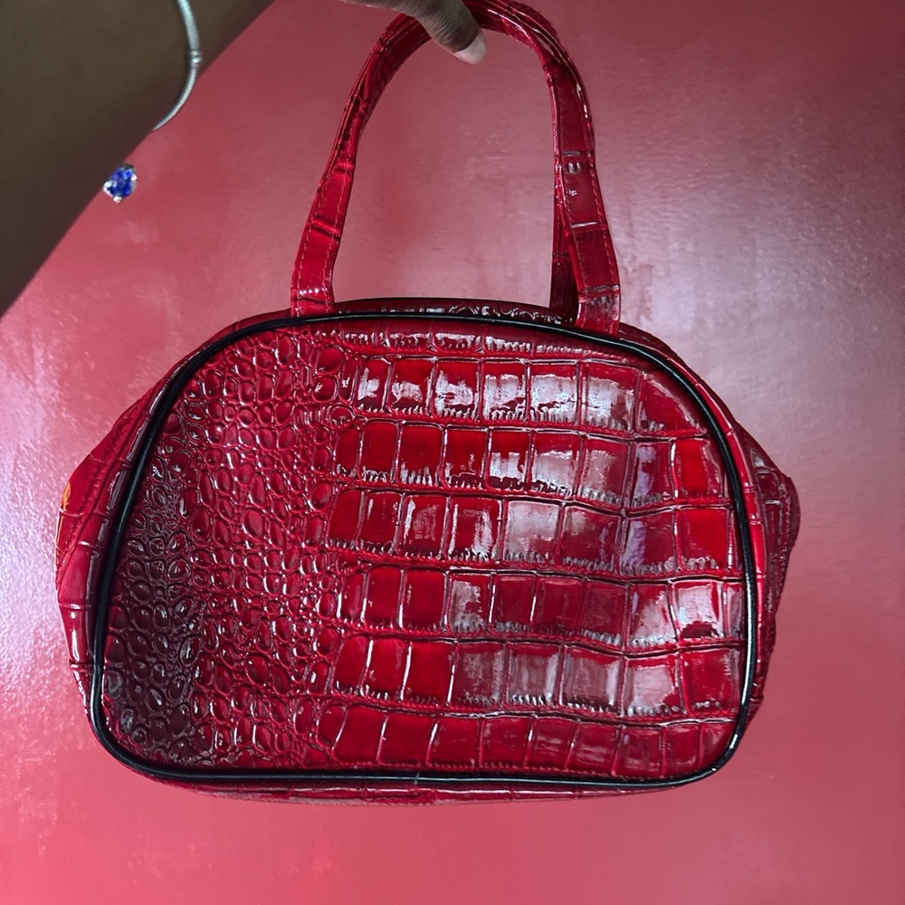 Red Crocodile-Embossed Women's Handbag